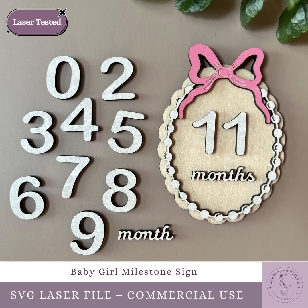 Baby Milestone Sign SVG File: Coquette Bow & Pearls Laser Cut Design ...