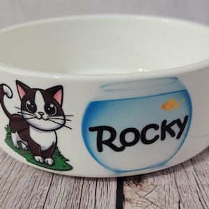 Personalized Cat Bowl: Custom Name & Clipart Design, Handmade in USA