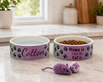 Personalized Pet Bowl – Black Paw Print Design | Modern Split Color Background