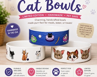 Limited Edition Cat Bowl: Handcrafted Ceramic Pet Food Dish