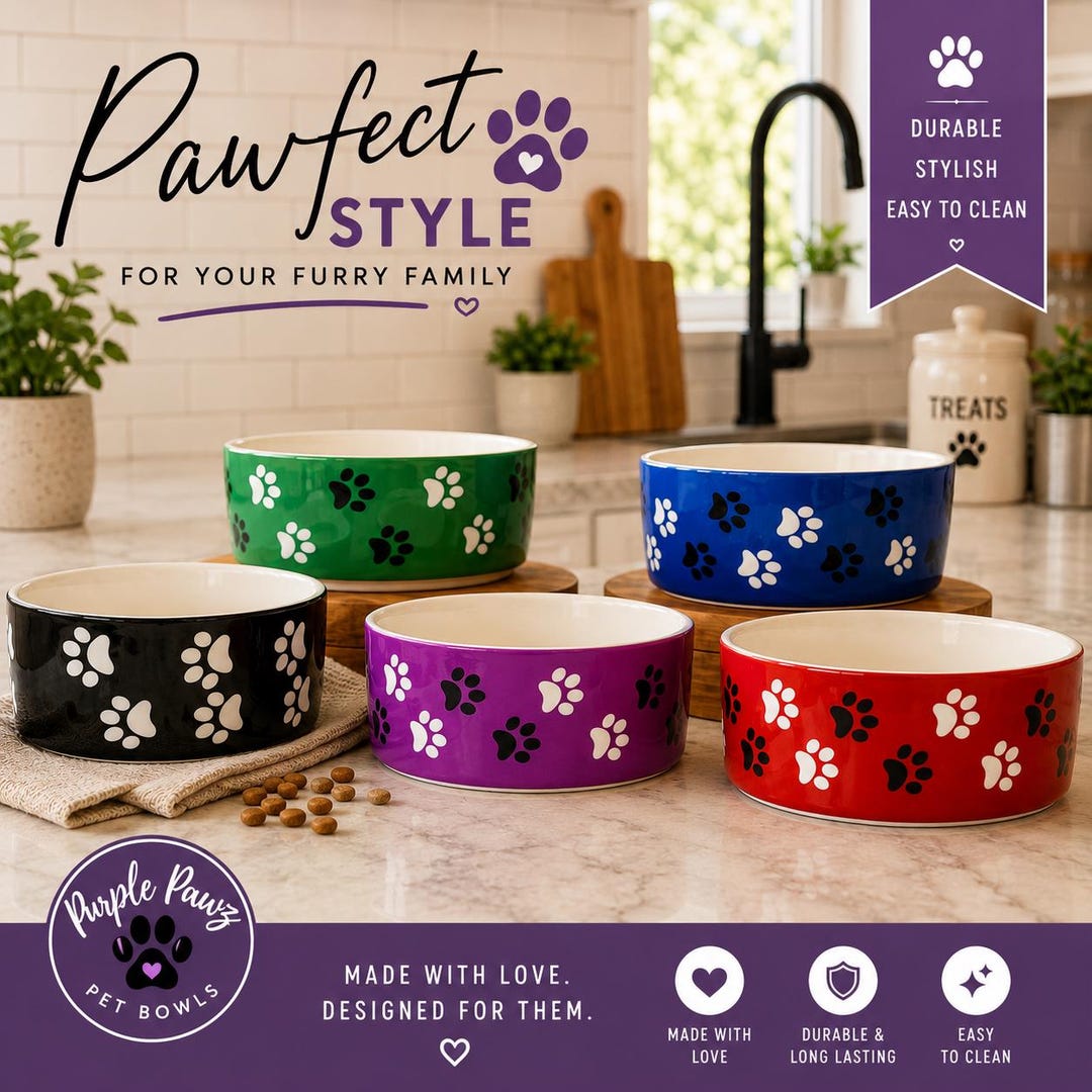 Custom Paws Design Pet Bowl – Ceramic or Stainless Steel Dog & Cat Bowl ...