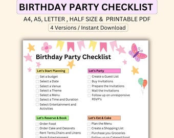 Birthday Party Planner Checklist, Guest List Tracker (PDF)