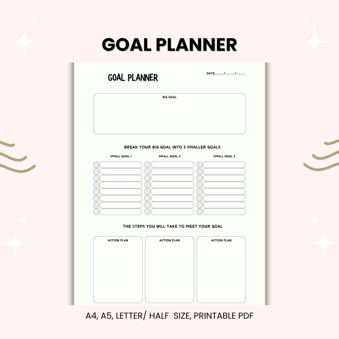 Simple Goal Planner Worksheet, Goal Action Plan (printable PDF) - Etsy