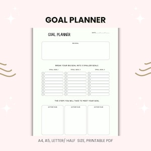 Printable Goal Settings Worksheet, Simple Goal Planner, SMART Goals, Goal Action Plan, Worksheet for Goal Planning, Planner Template