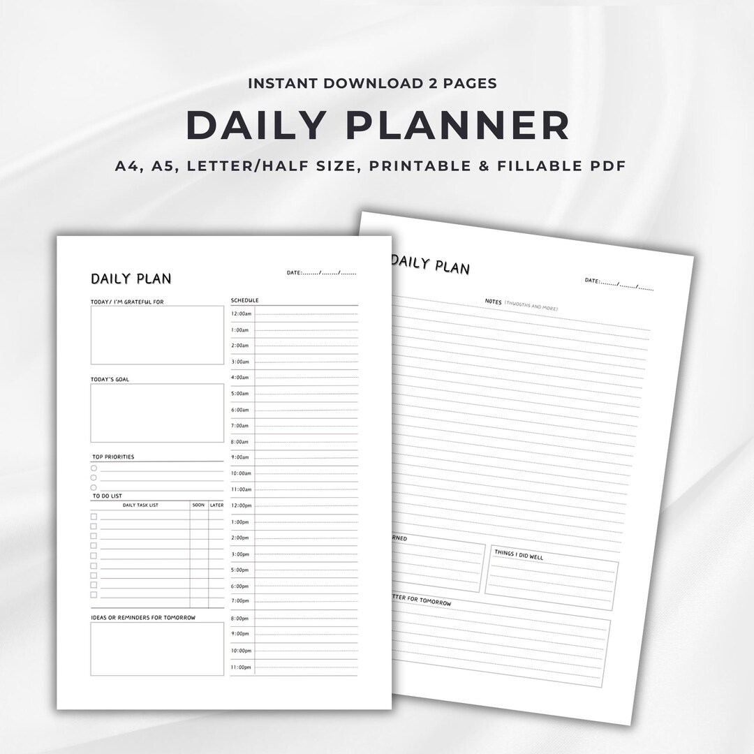 24 Hour Daily Planner Printable, Time Blocking Template (PDF) - Etsy Canada