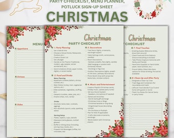 Christmas Party Checklist, Menu, Potluck Sign-Up (Printable PDF)