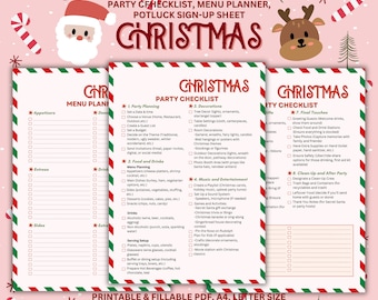 Christmas Party Planner, Checklist, Menu, Sign-Up Sheet (Printable)