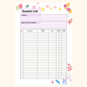 Birthday Party Checklist, Party Checklist Template, Birtyday to Do List ...