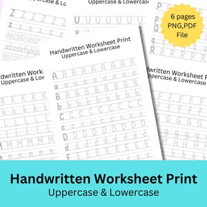May include: Printable worksheet for practicing handwriting uppercase and lowercase letters. The worksheet includes lines for tracing each letter and a sample of the letter at the top of each section.