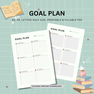 Goal Planner Printable, Goal Setting Planner, A4, A5, Letter/Half Size, Instant Download PDF