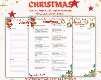 Christmas Party Checklist, Menu Planner, Potluck Sign-Up (Printable)