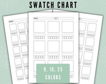 Blank Color Swatch Chart Template, 9-25 Colors (Printable PDF)