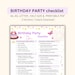 Birthday Party Checklist, Party Checklist Template, Birtyday to Do List ...