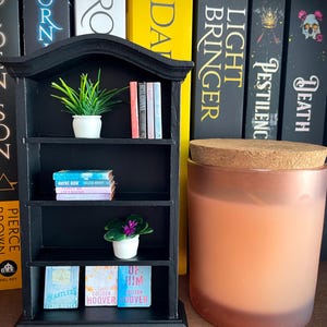 Miniature Dollhouse Bookshelf scale 1 12- comes with custom mini books in paper or plastic, perfect for ebook trophies or favorite books