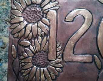 Copper Embossed Sunflower House Sign or Welcome