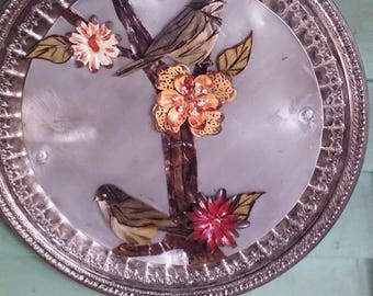 Chickadees with Flowers on Tray