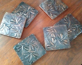 Copper Embossed Dragonfly Coasters Set of Six