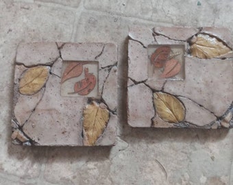 Pair of Fossil and Resin Trivets