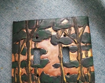 Double Switchplate with Craftsman Trees in Sunset