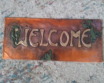 Frog Embossed Welcome or House Plaque