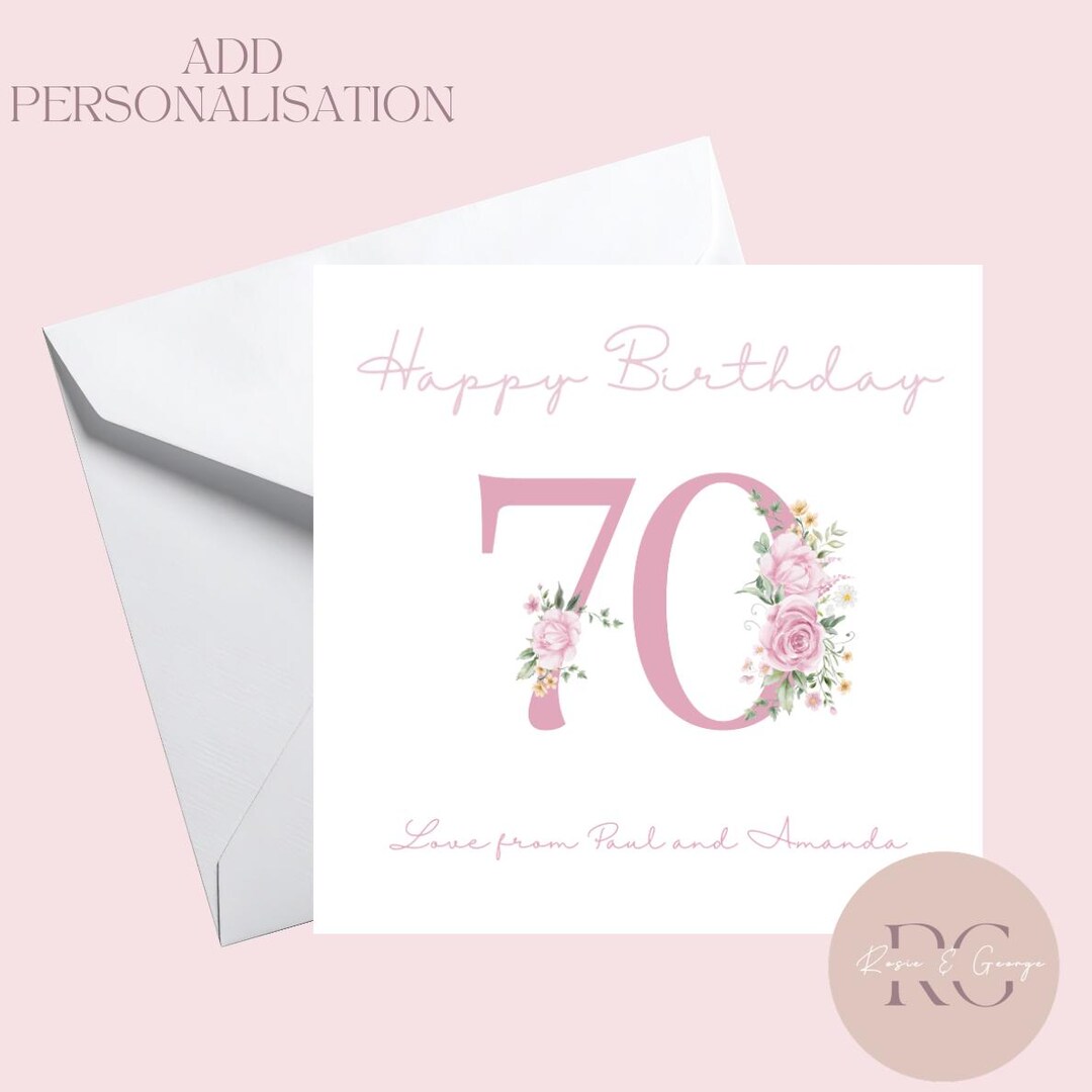 70th Birthday Card for Her – Elegant Floral Milestone Celebration Card ...