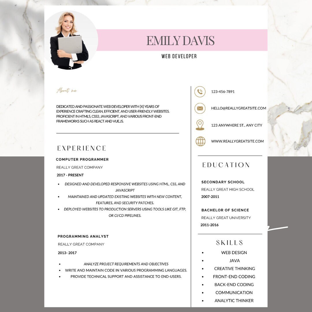 Resume Template With Photo, Professional Resume Template for Word