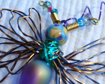 Purple/Green/Blue Alien Dragonfly ..#9276 ...Handmade.. All ready to fly away!