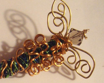 MINI-Green/Copper Dragonfly..#897 Handmade..Pretty!....All ready to fly away!