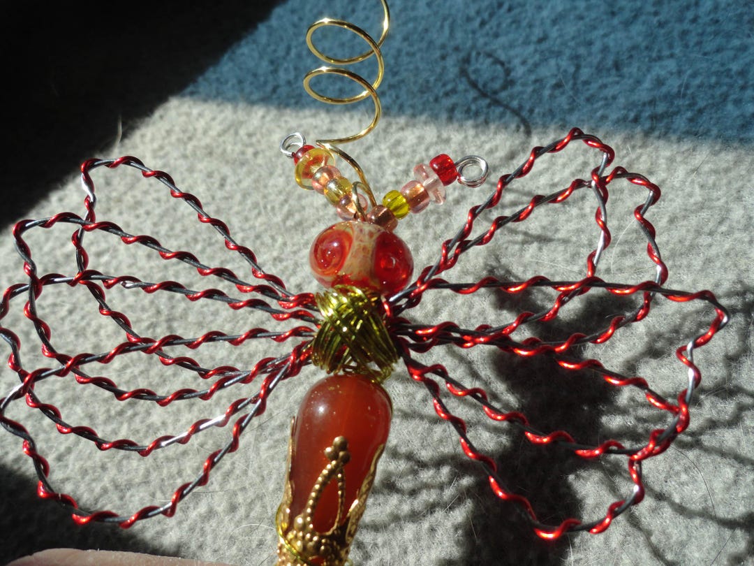Alien Insect Dragonfly Red/gold Alien#9221 Bug Dragonfly With a Wire Plant Stem...handmade ...