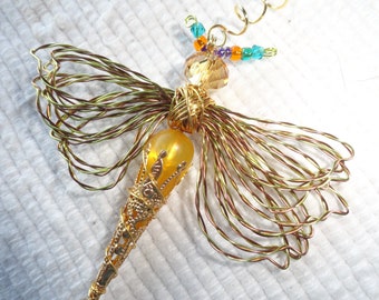 Gold Alien#9284 Bug Dragonfly...Handmade.. All ready to fly away!