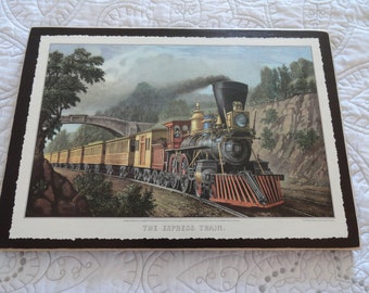 OnWood/1Sides/Wood/ExpTrain/Permanent..A Currier & Ives Calendar prints.. "The Express Train"...Last one!