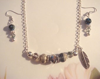 Silver Beaded Necklace with Earrings #268 -Pretty!