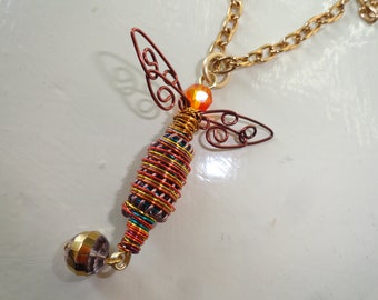 Mini-Mini Gold/Fire Red Alien #879 Dragonfly ...Handmade... All ready to fly away!