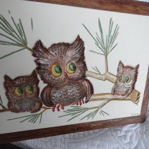 Three Owls Ceramic Picture/ Framed/Size 8.5x11.5/Hand Painted...Wall Art/Home Decor Bild 2