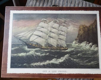 OnWood/2Sides/ClipperShip+EchoLake/Permanent...Currier& Ives Calendar Page on wood..Switch Sides...Last One.