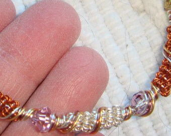 Copper/Gold/Crystal Bead Bracelet..#42...Handmade and Pretty!.. All ready for a gift!