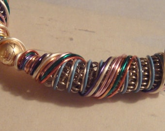 Handmade Bracelet - My#126 Silver/Blue Mix Wire Wrapped Bracelet! One of a Kind! Pretty!