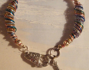 Handmade Bracelet - My#126 Silver/Blue Mix Wire Wrapped Bracelet! One of a Kind! Pretty!