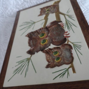 Three Owls Ceramic Picture/ Framed/Size 8.5x11.5/Hand Painted...Wall Art/Home Decor Bild 5