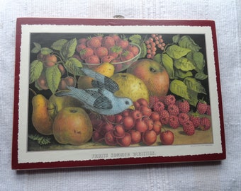 OnWood-2 Sides//Antique Currier & Ives Calendar Page Print.. 'Fruits Varieties' and 'The Mill Stream' ...Last ones.