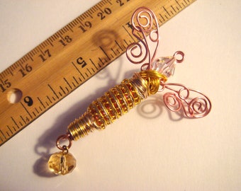 MINI-PIN #9002 Gold/Copper Dragonfly ...Handmade..Pretty!....All ready to fly away!