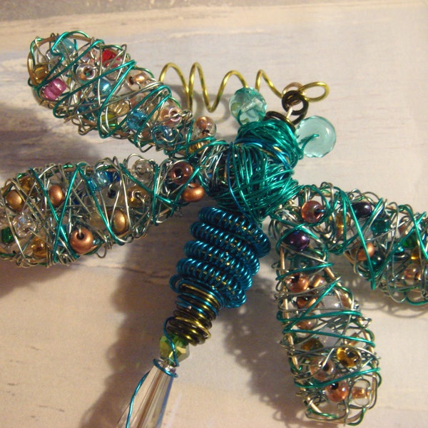 Green/Blue Alien Dragonfly ..#9140 ...Handmade.. All ready to fly away!