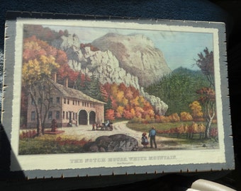 OnWood/1Side//White Mtns//Antique Currier and Ives Calendar Page on wood...The Notch House...Last one!