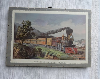 Wood/1Side/ExpTrain/GrayPermanent...A Currier & Ives Calendar page...  "American Express Train" ...Finished. /Last one!