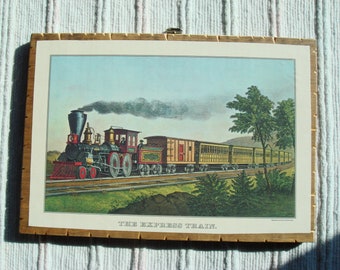 OnWood/1Side/ExprTrain//Currier&Ives Antique Print."The Express Train"...Beautiful!...Last one!