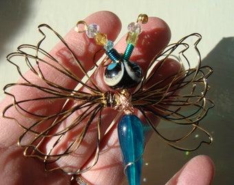 Green/Black/Blue#9294 Alien Bug Dragonfly...Handmade.. All ready to fly away! My 2024 Winter Snow Storm Dragonflies.