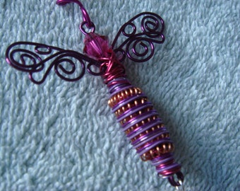 MINI-Purple/Copper Dragonfly..#680 Handmade..Pretty!....All ready to fly away!