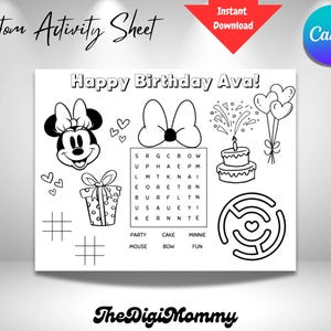 Minnie Activity Page Minnie Mouse Coloring Page Minnie Mouse Printable Birthday Party Activity Minnie Mouse Party Game