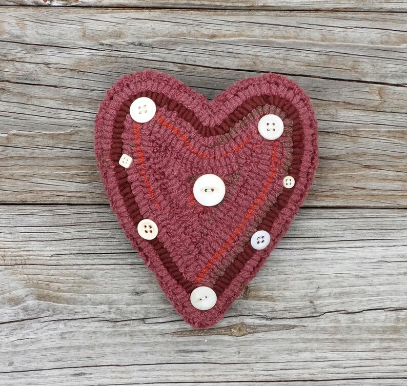 Primitive Rug Hooking Hand Hooked Pink Heart Pillow with Etsy