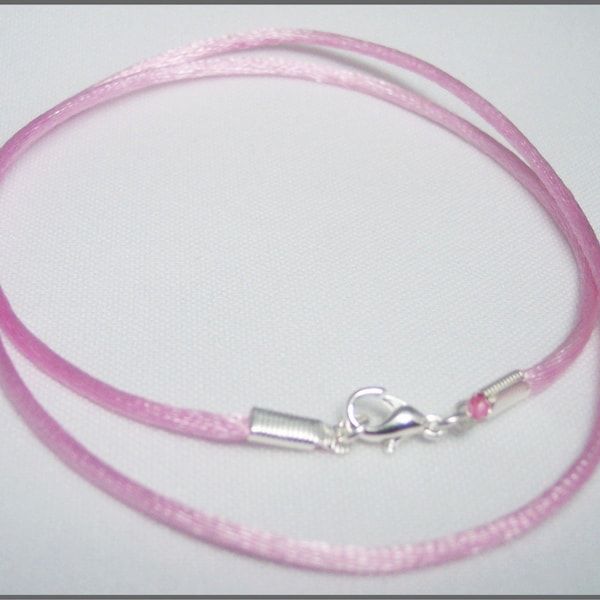 Pendant Cord Pink Satin Necklace YOU CHOOSE LENGTH  Lobster Claw Clasp silver tone